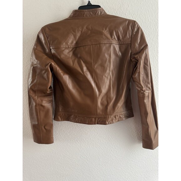 MICHAEL KORS Jacket 100% lambskin Leather Asymmetric Zip Brown luggage NWT - Picture 11 of 16